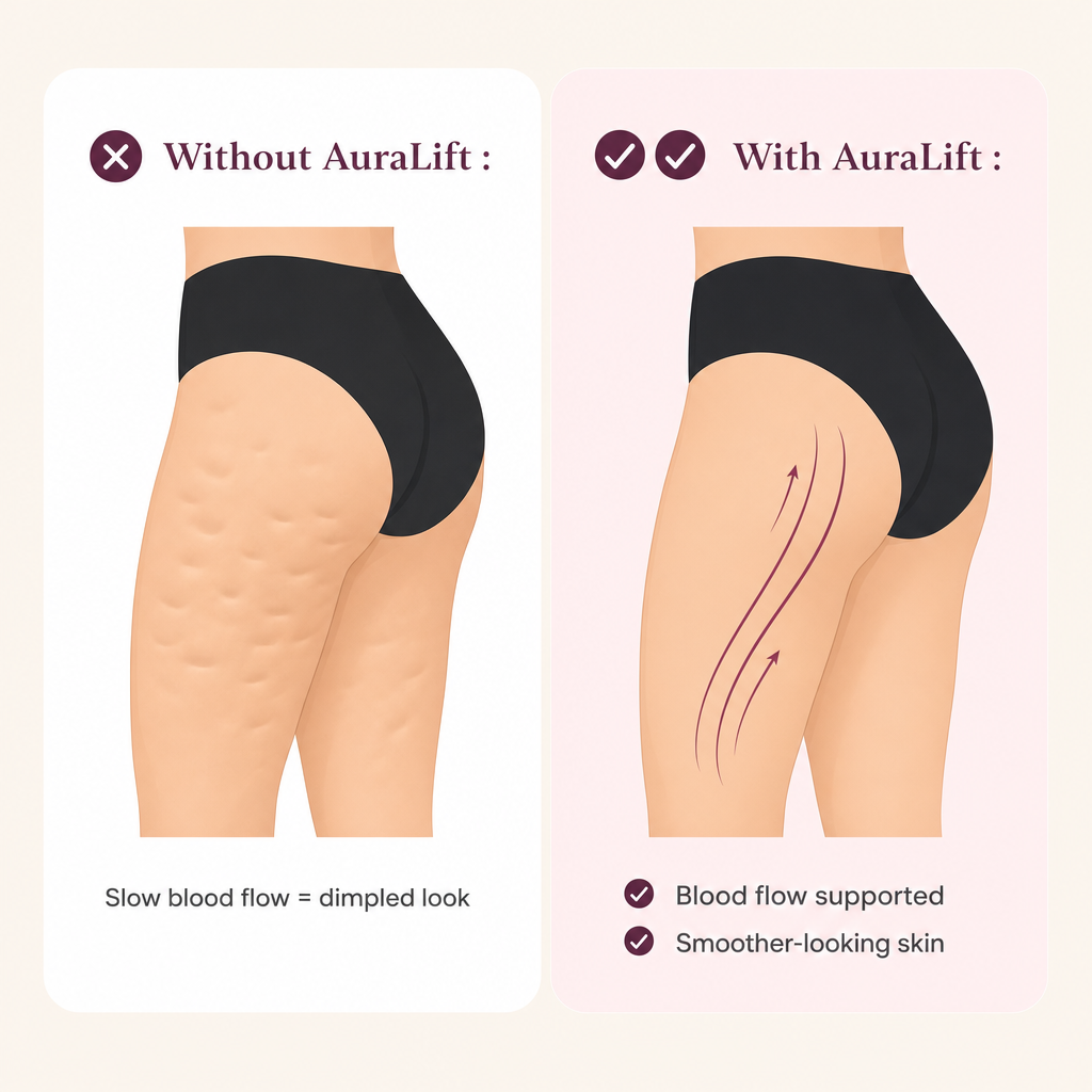 Without vs With AuraLift — mechanism illustration