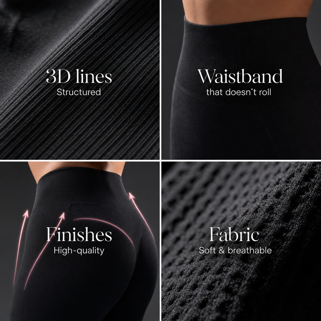 AuraLift 3D Leggings — details: 3D lines, waistband, finishes, fabric